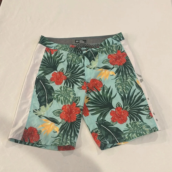 Hurley Board Shorts Mens Size 32 Floral Hibiscus Quick‎ Dry Surf Swim Trunks EUC - Picture 1 of 3